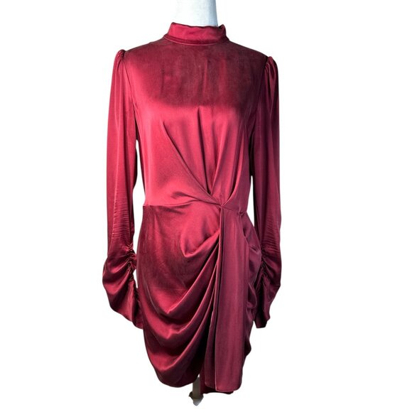 Zimmermann Draped Mini Dress in Garnet 2/Medium New Womens Long Sleeve Silk - Picture 4 of 16